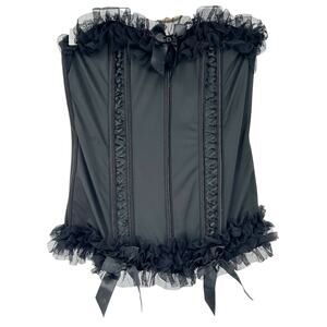 Torrid Womens Whimsigoth Victorian Mesh Ruffled‎ Bow Corset Top Size 2X Black